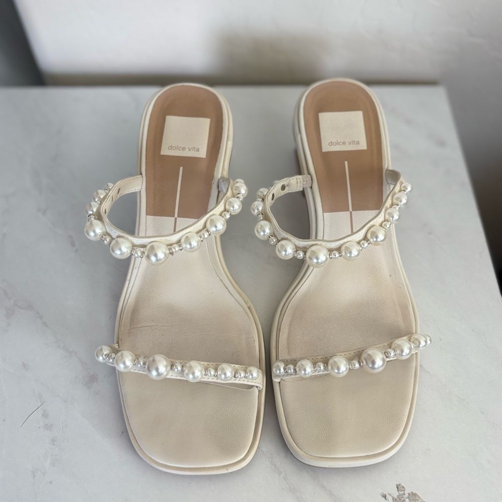 Dolce Vita Romy Pearl Heeled Sandals Cream Size 9 Wedding Bridal Heel